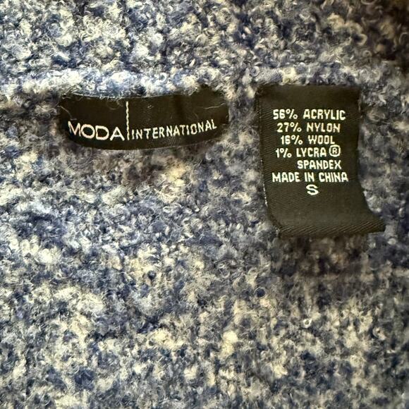 Moda International  S 100% Blue/White Marled Stretchy Cardigan Sweater - Picture 3 of 5